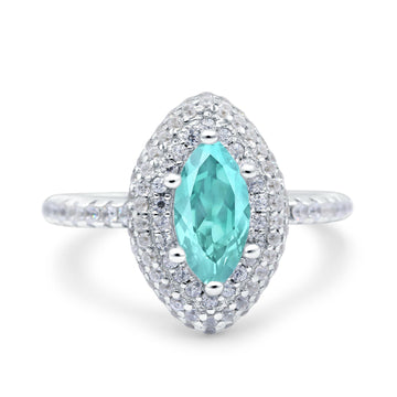 Halo Art Deco Marquise Wedding Ring Simulated Paraiba Tourmaline CZ 925 Sterling Silver